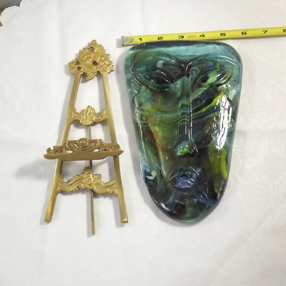 Vintage Art Glass Face Jaramillo Brothers Skydreamer Style Art with Brass Stand - Picture 7 of 10